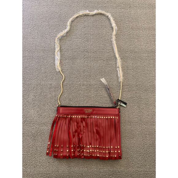 VICTORIA'S SECRET Women Red Gold Fringe Crossbody Bag - Picture 1 of 11